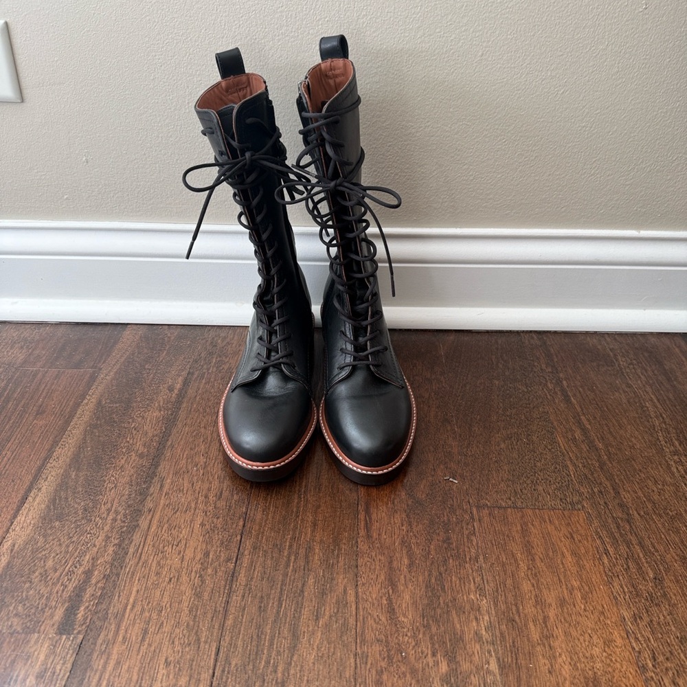 Reformation Black Lace-Up Leather Boots